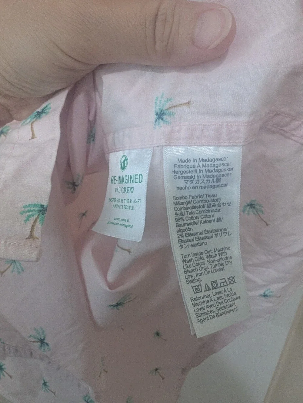 J.Crew Pink Short-Sleeve Slim Palm Tree Print Button Down Shirt